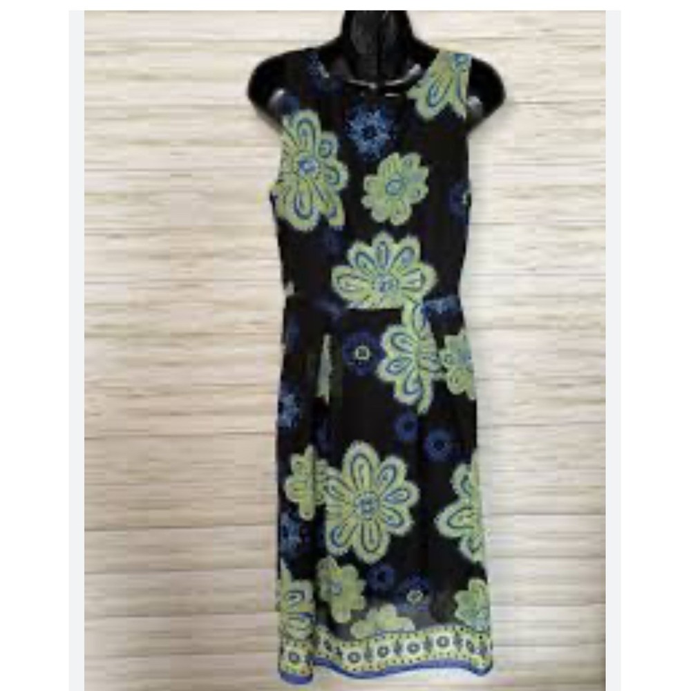 Studio I Floral Medallion Sleeveless Fit Flare Dress Black Green Blue Size 8